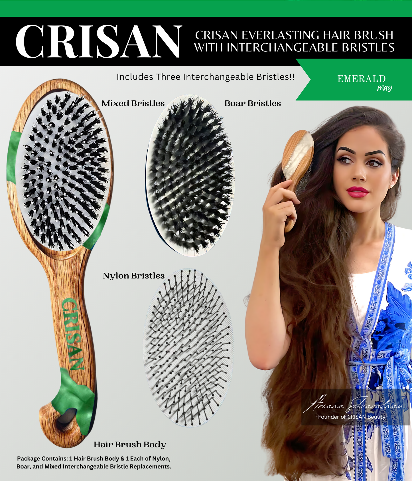 Eternal White CRISAN Everlasting Hair Brush with Interchangeable Bristles - April