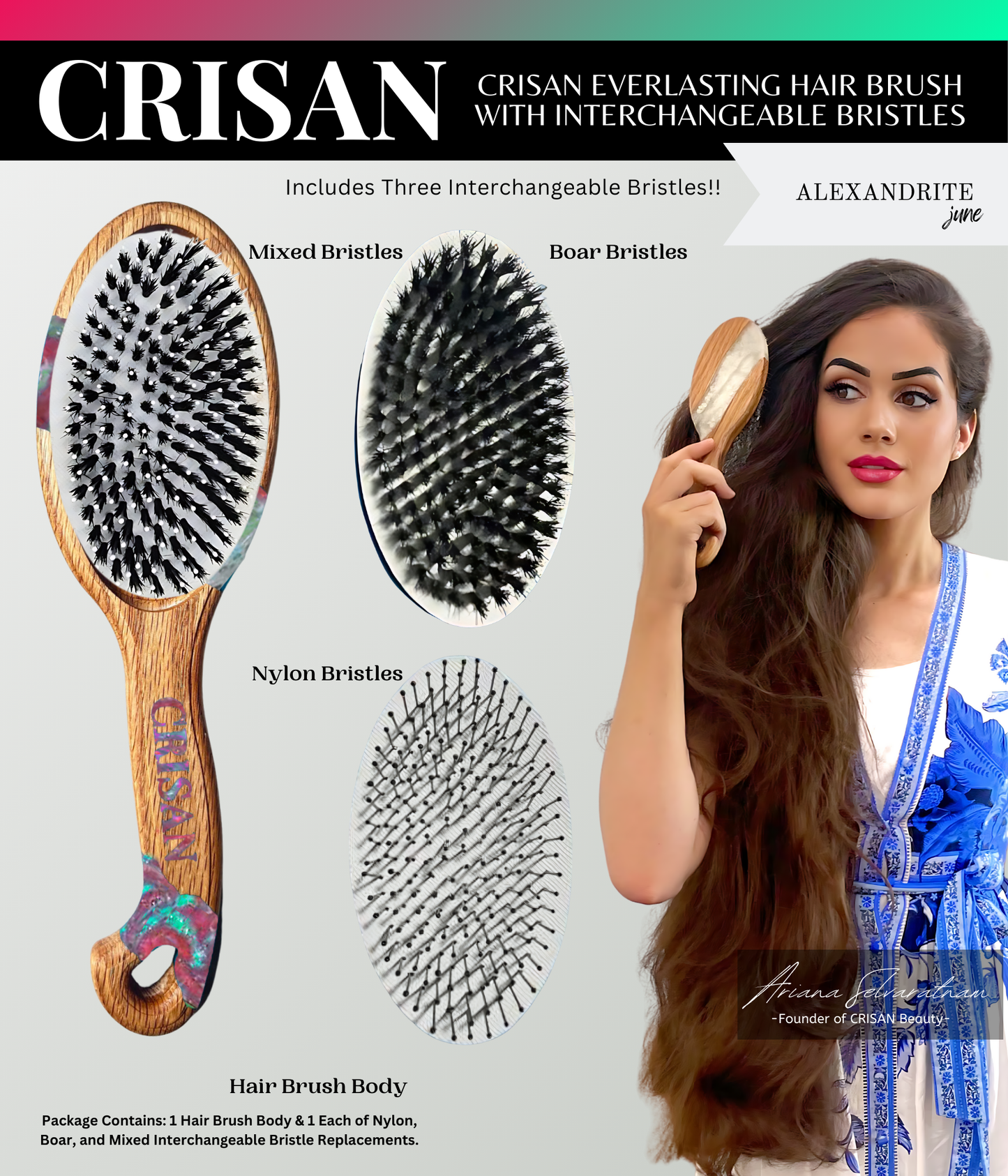 Eternal White CRISAN Everlasting Hair Brush with Interchangeable Bristles - April