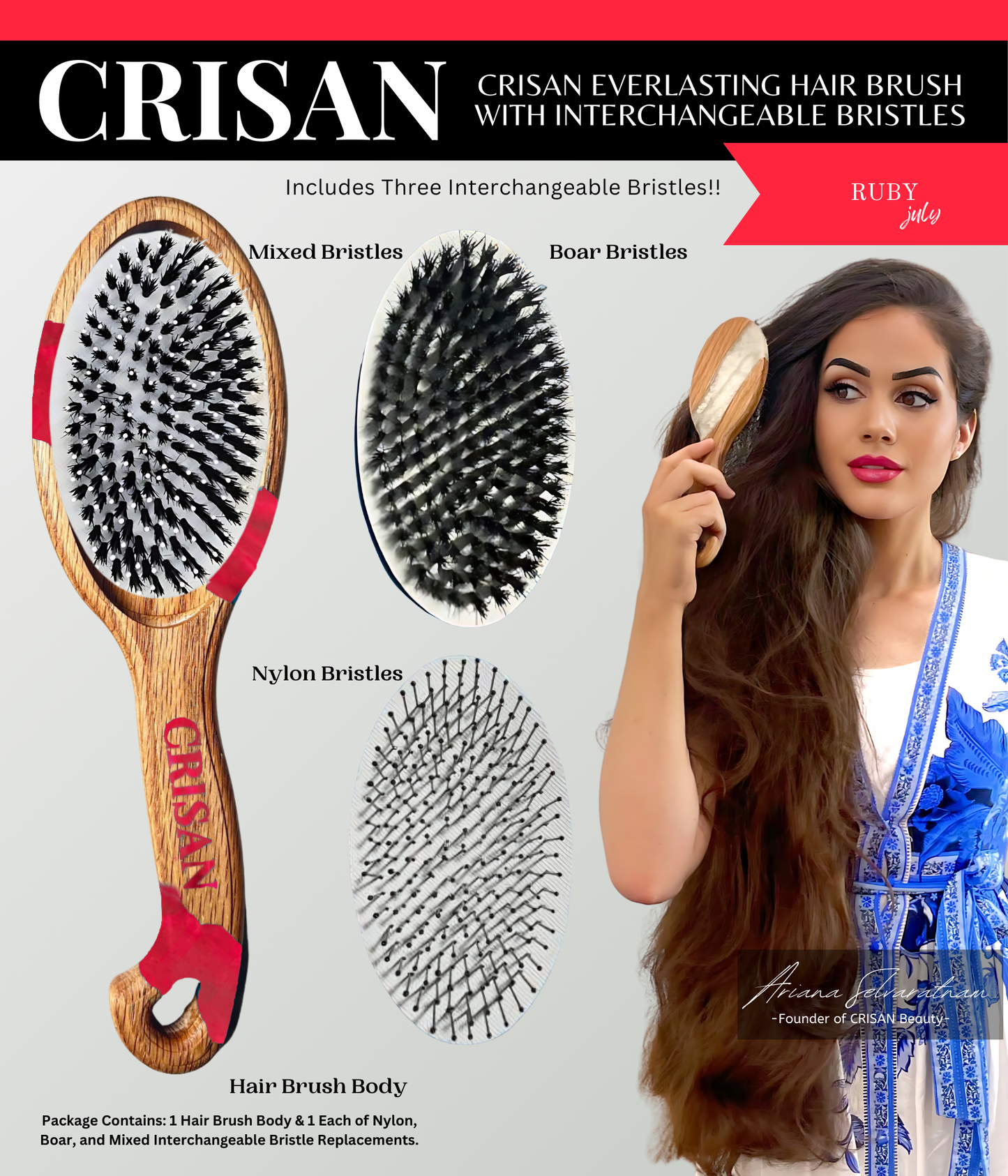 Eternal White CRISAN Everlasting Hair Brush with Interchangeable Bristles - April