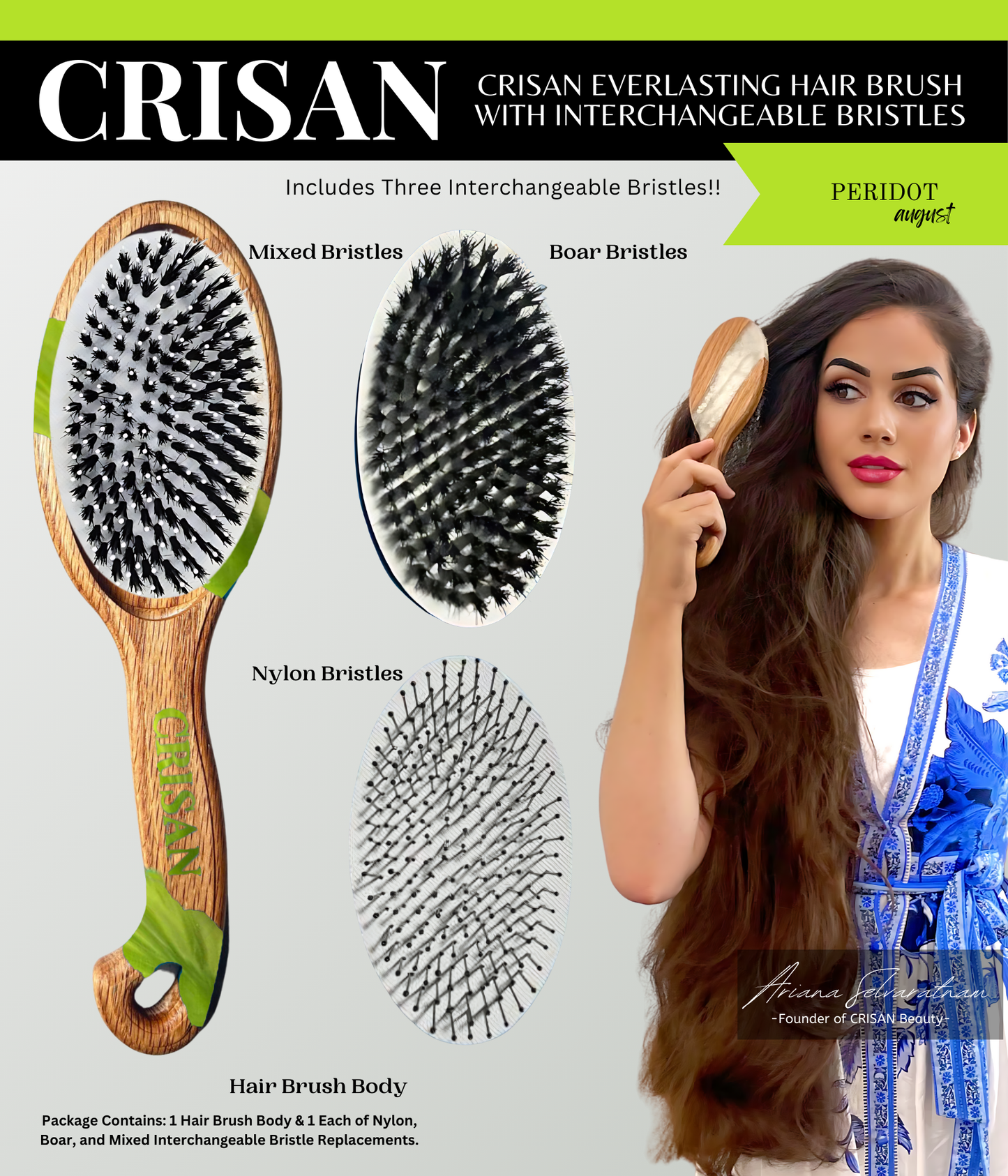 Eternal White CRISAN Everlasting Hair Brush with Interchangeable Bristles - April