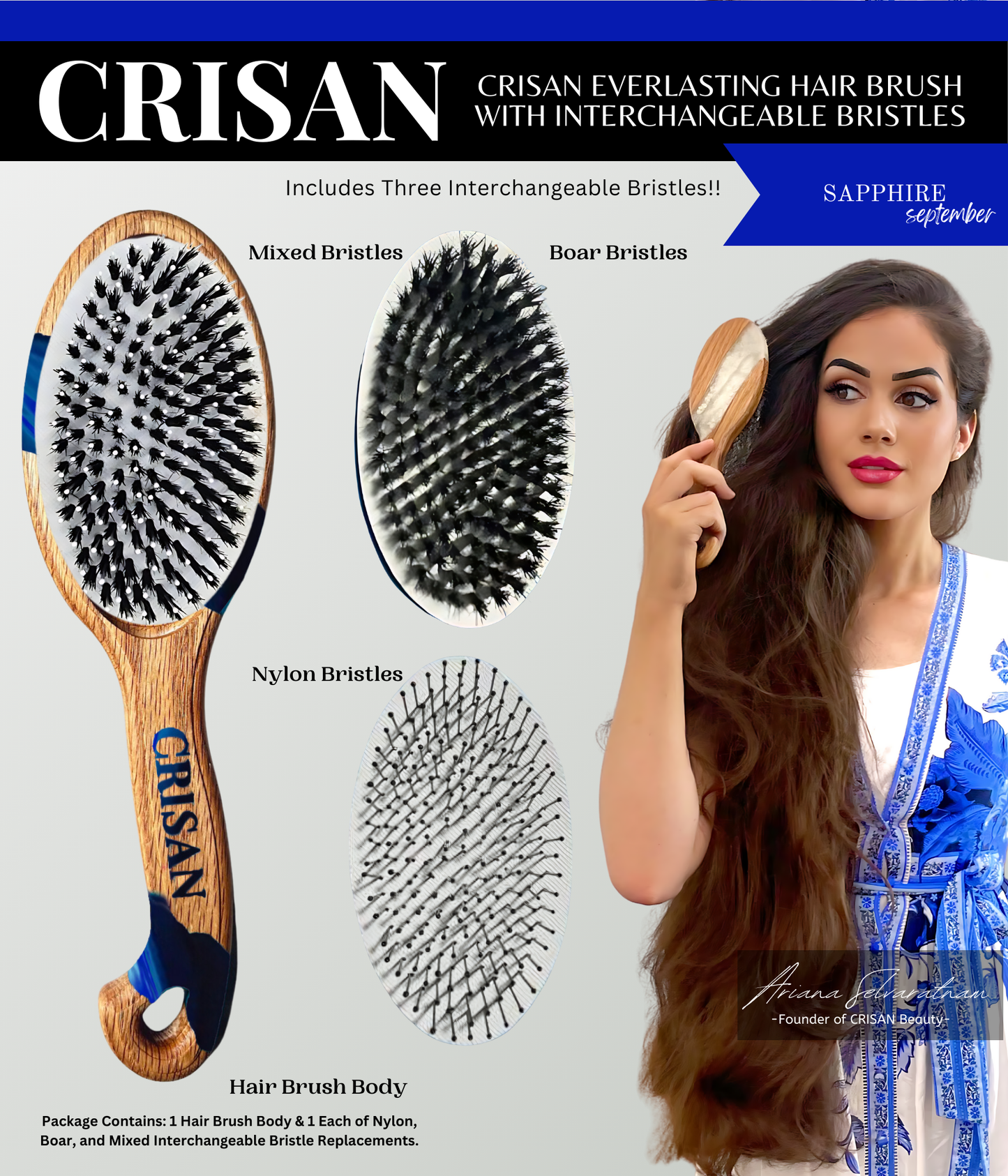 Eternal White CRISAN Everlasting Hair Brush with Interchangeable Bristles - April