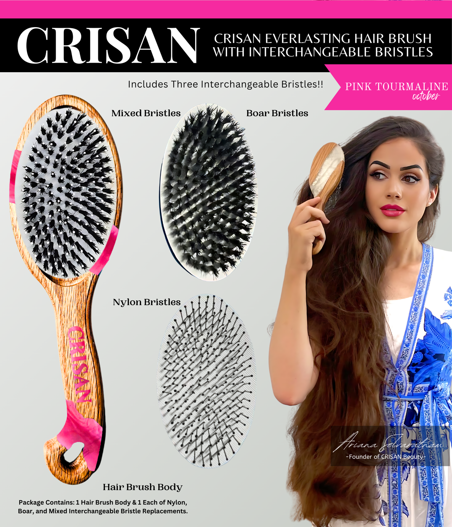 Eternal White CRISAN Everlasting Hair Brush with Interchangeable Bristles - April