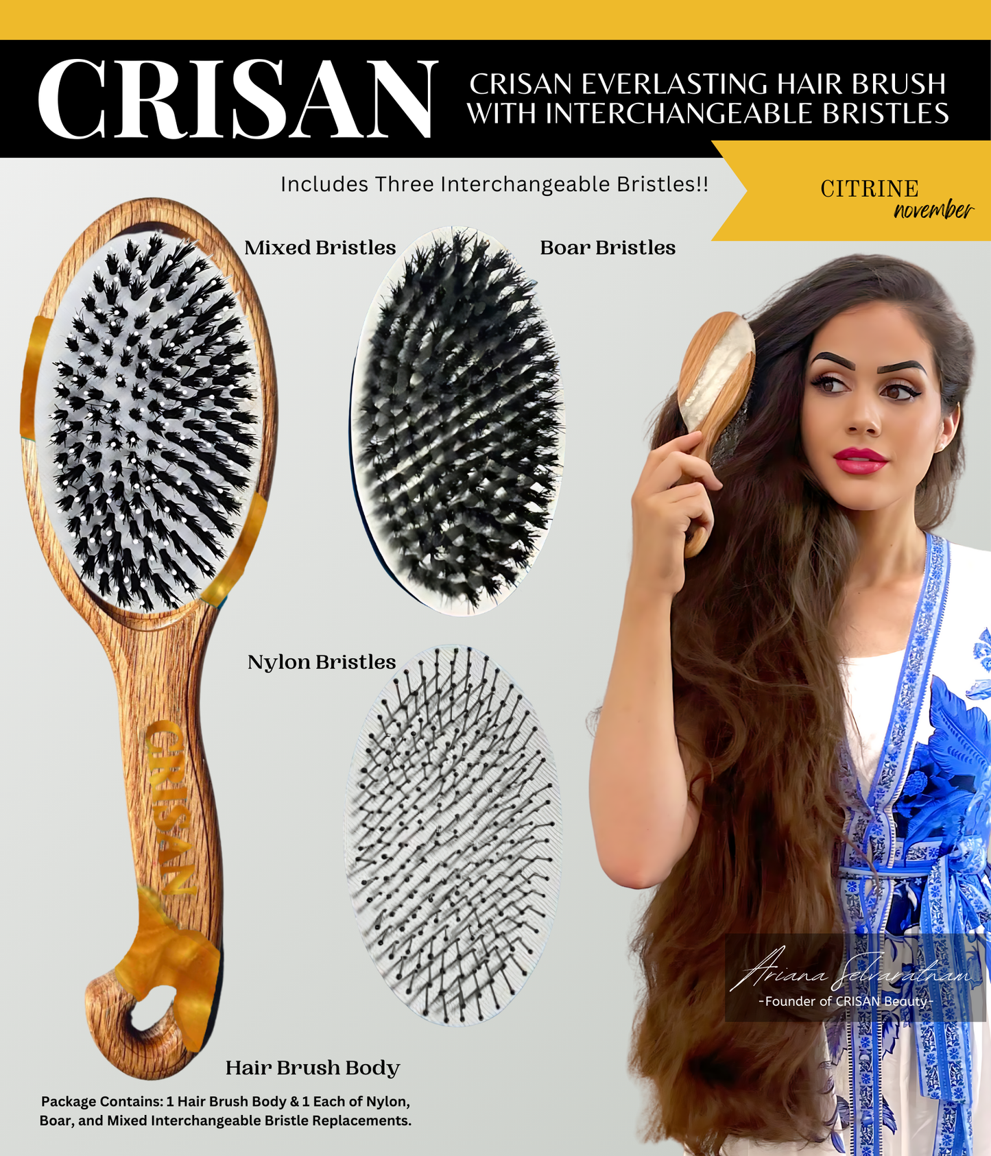 Eternal White CRISAN Everlasting Hair Brush with Interchangeable Bristles - April