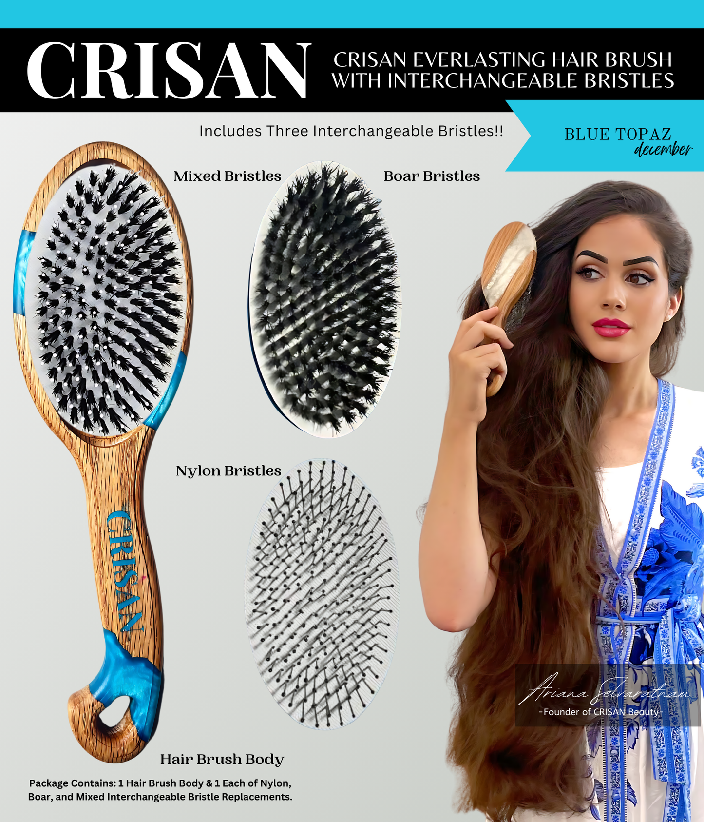 Eternal White CRISAN Everlasting Hair Brush with Interchangeable Bristles - April