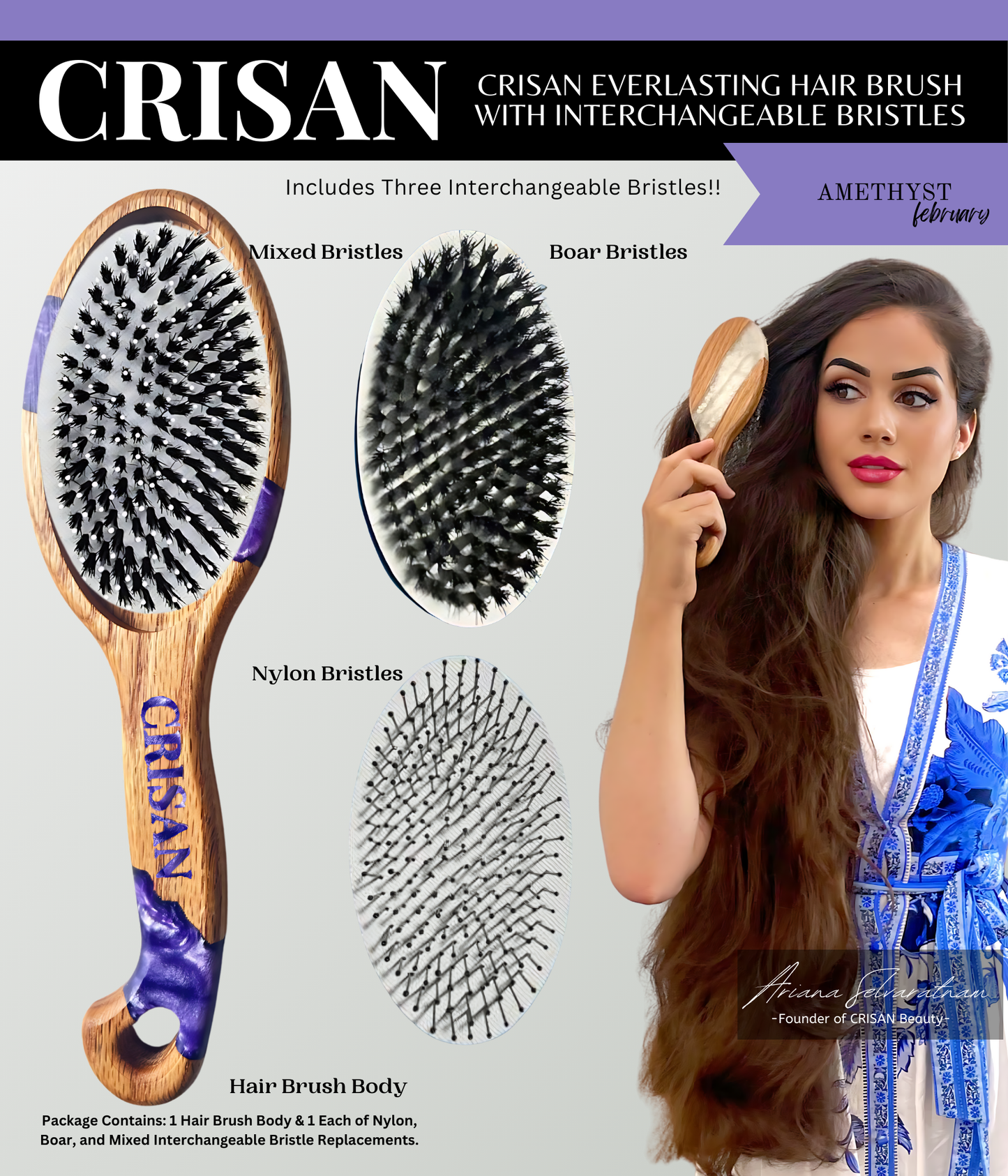 Eternal White CRISAN Everlasting Hair Brush with Interchangeable Bristles - April