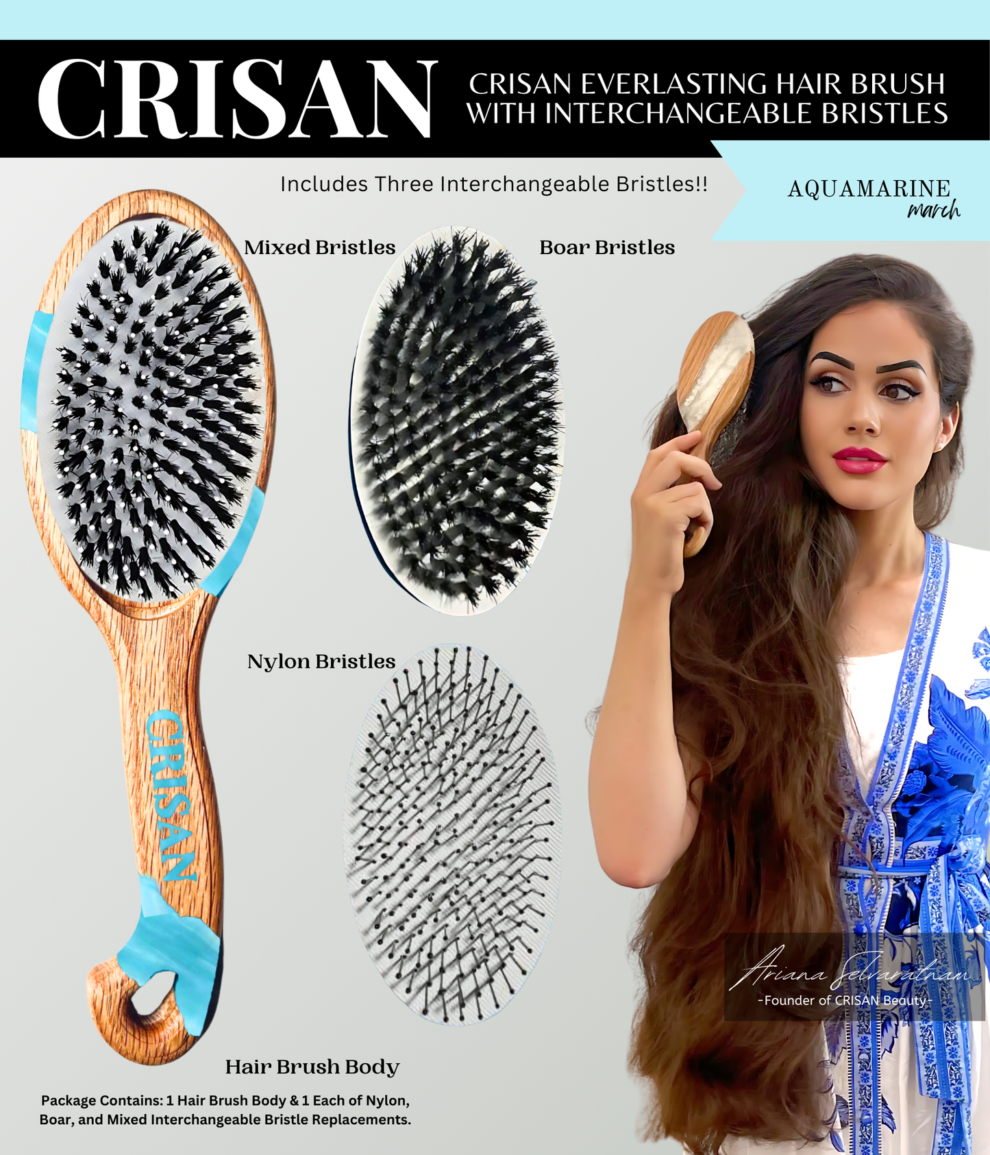 Eternal White CRISAN Everlasting Hair Brush with Interchangeable Bristles - April