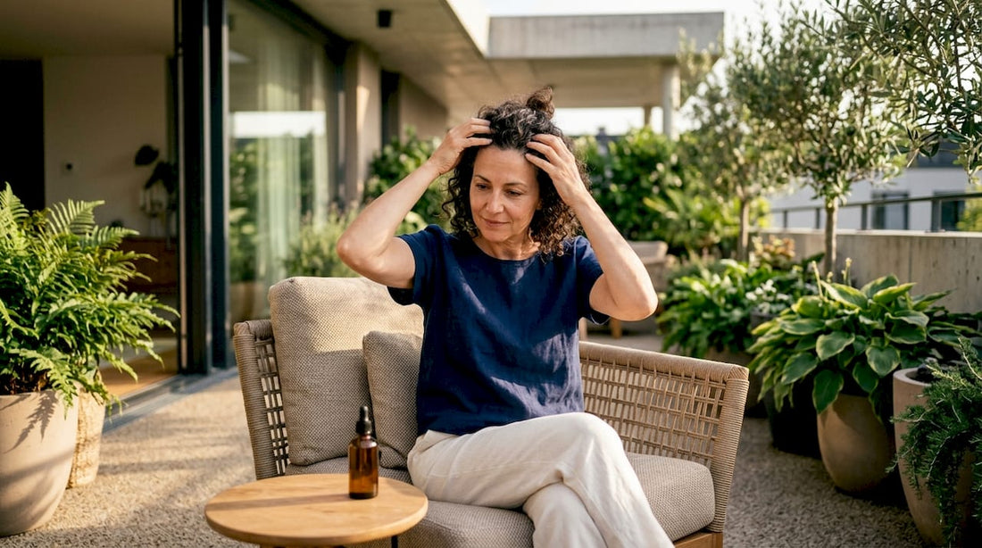 Woman applying oil treatment on scalp