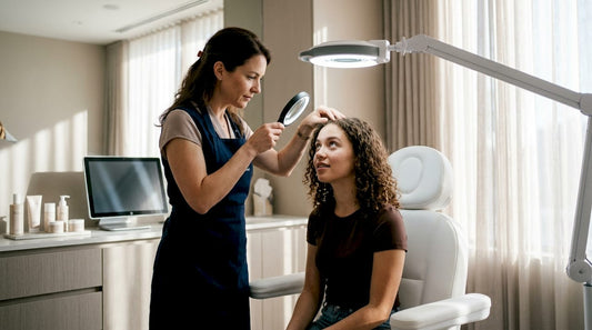 Dermatologist examining patient's scalp
