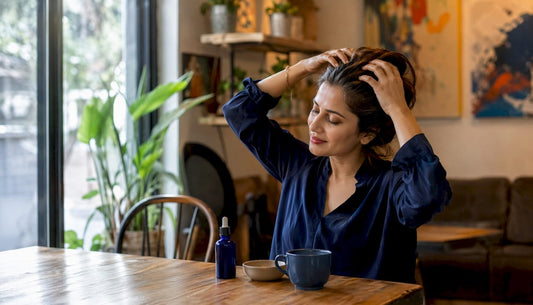 Woman applying hair strengthening oil at home