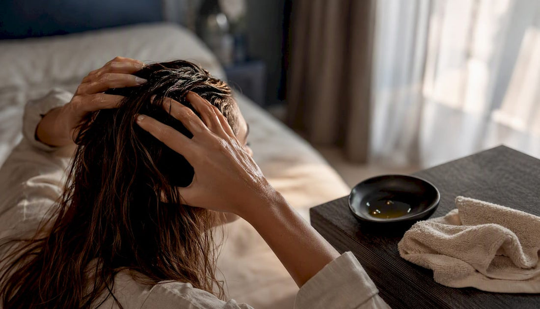 Hands massaging oil into scalp
