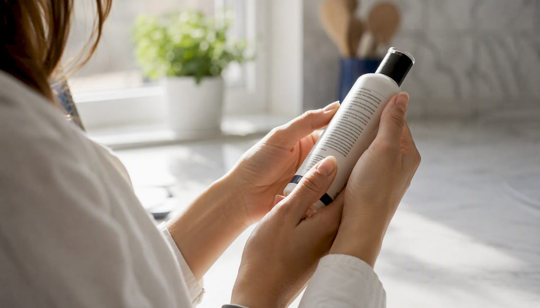 Hands checking Made in USA skincare label