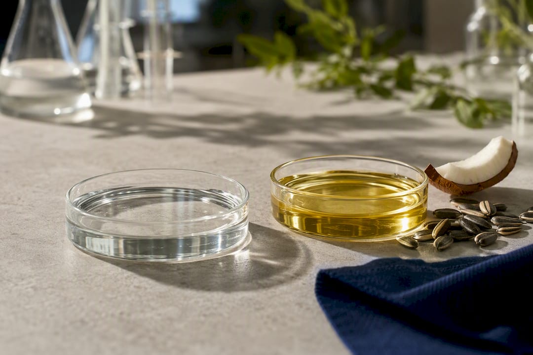 Mineral and plant oils shown side by side