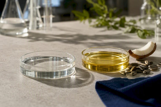 Mineral and plant oils shown side by side
