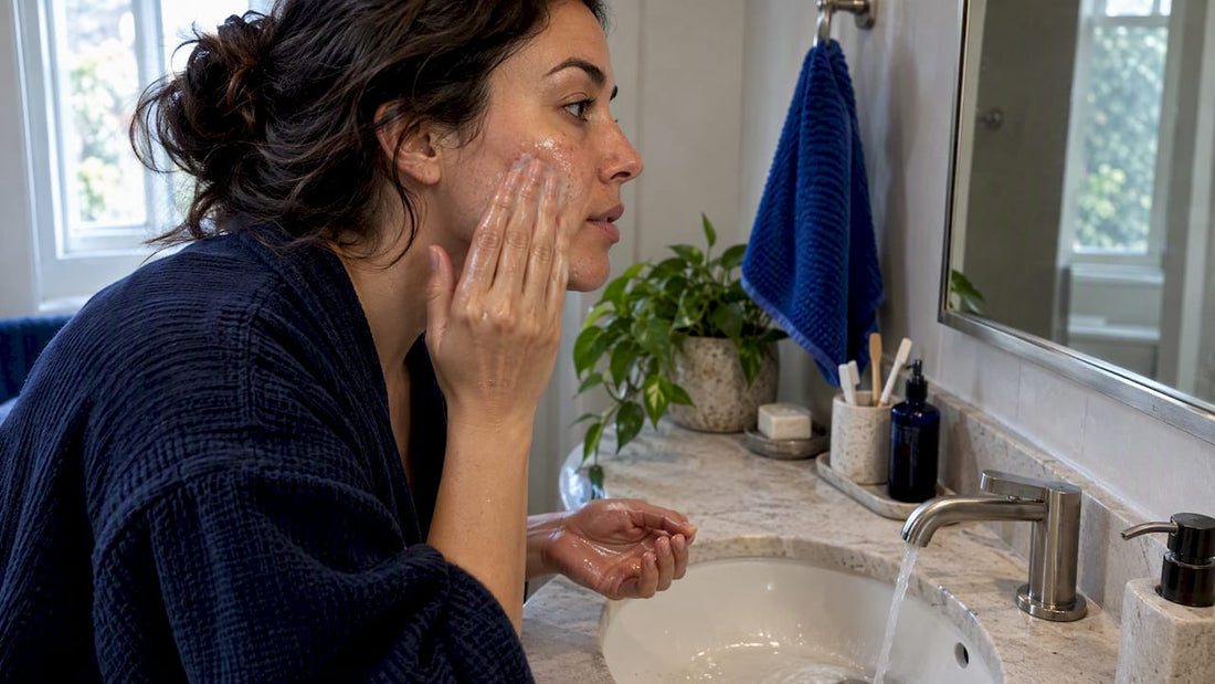 Woman massaging facial oil during cleansing