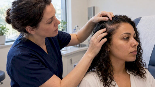 Dermatologist examining visible temple follicles