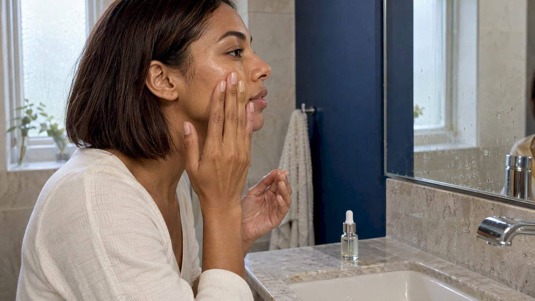 Woman applying squalane to her cheek