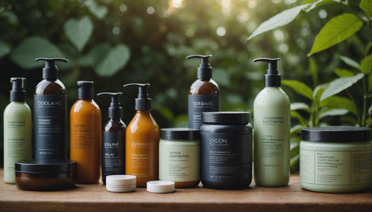 Organic hair care products for thinning hair on display.