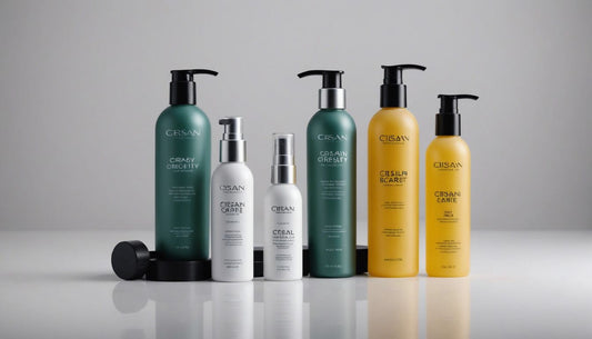 CRISAN Beauty scalp care products including shampoos, conditioners, and treatments, arranged on a white background for healthy hair.