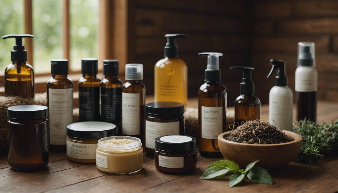 Organic hair products for men on a wooden table.