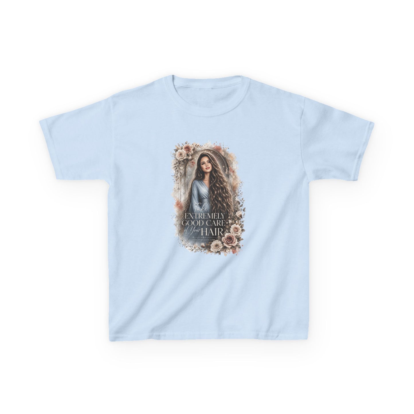 Kids Tee — “Take Extremely Good Care of Your Hair” Floral Portrait Shirt