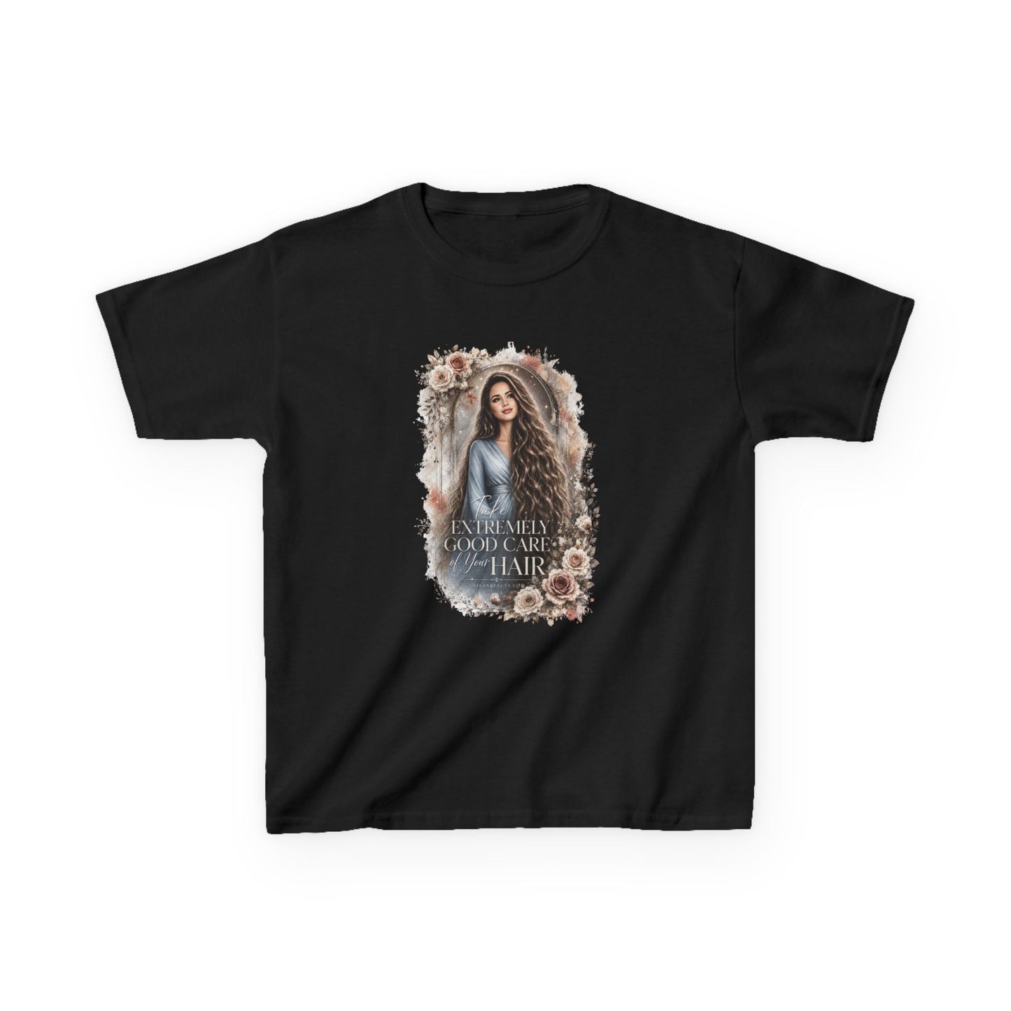 Kids Tee — “Take Extremely Good Care of Your Hair” Floral Portrait Shirt