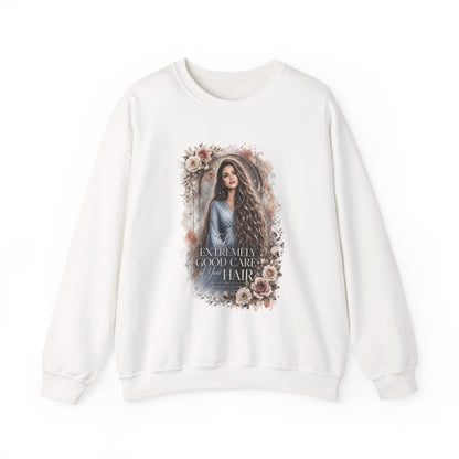 Crewneck Sweatshirt — “Take Extremely Good Care of Your Hair” Floral Portrait Pullover