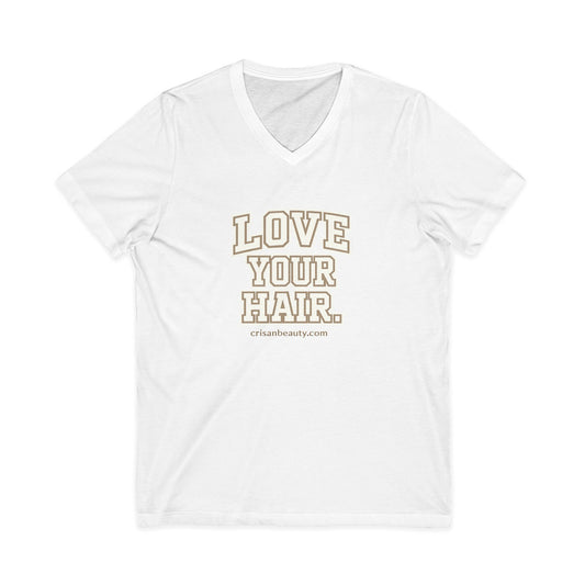 Love Your Hair V-Neck Tee — Positive Hair Care Graphic T-Shirt