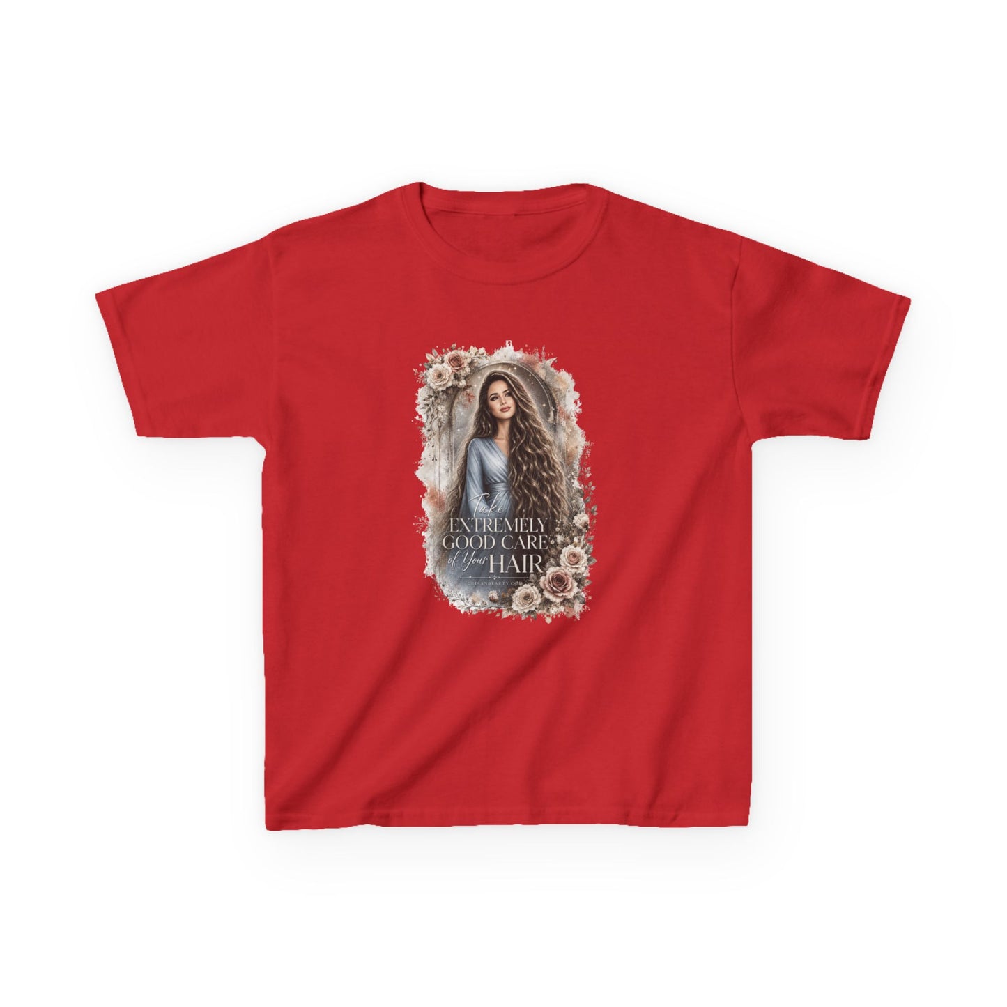 Kids Tee — “Take Extremely Good Care of Your Hair” Floral Portrait Shirt