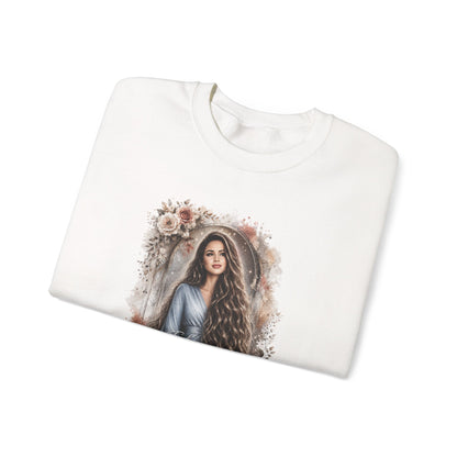 Crewneck Sweatshirt — “Take Extremely Good Care of Your Hair” Floral Portrait Pullover