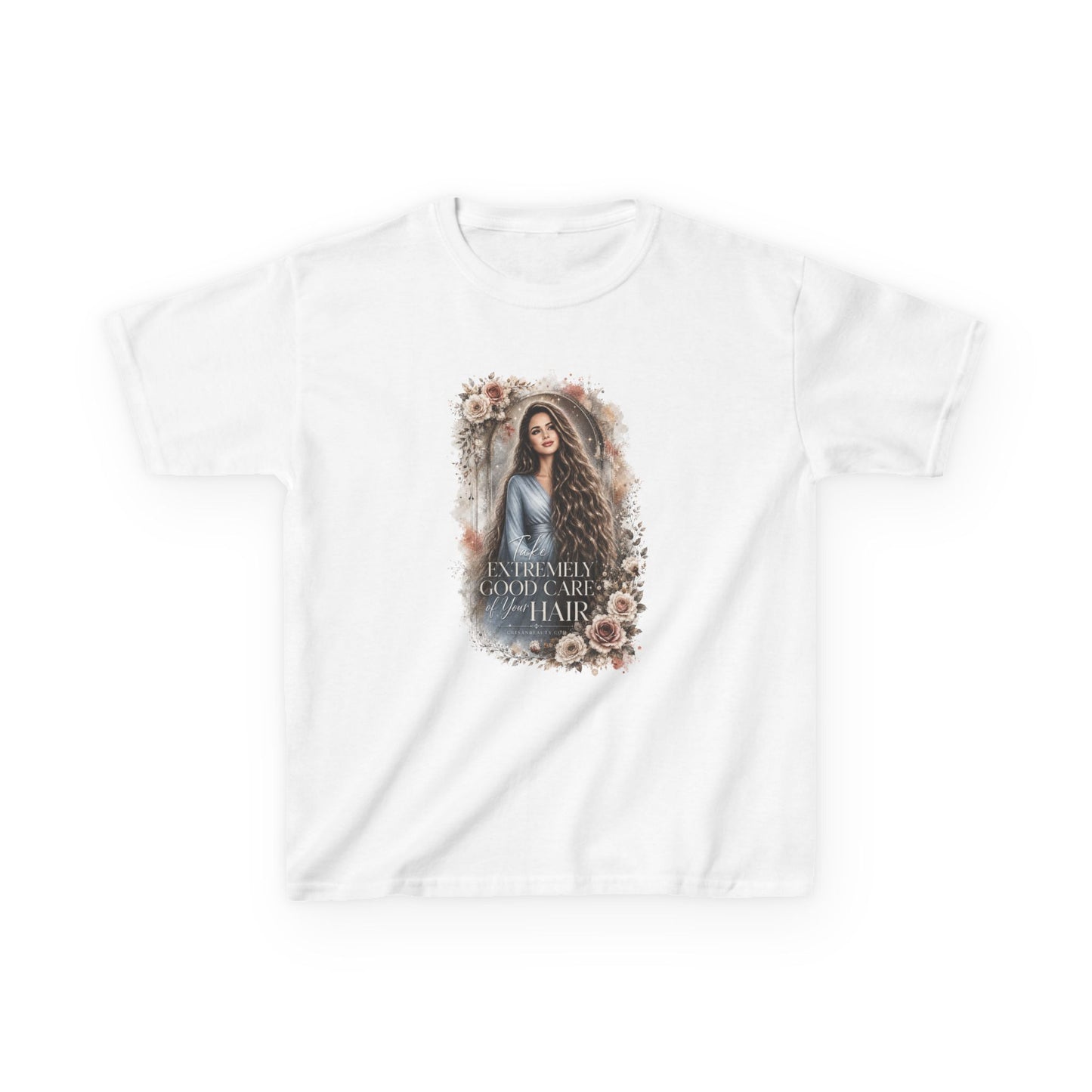 Kids Tee — “Take Extremely Good Care of Your Hair” Floral Portrait Shirt