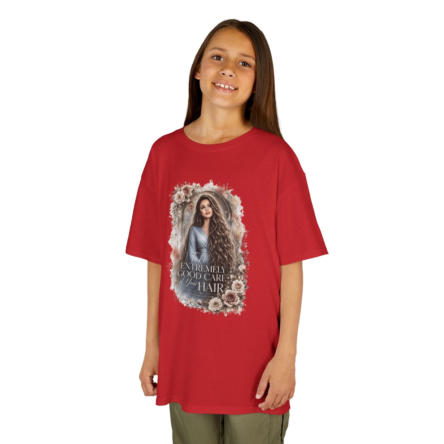 Kids Tee — “Take Extremely Good Care of Your Hair” Floral Portrait Shirt