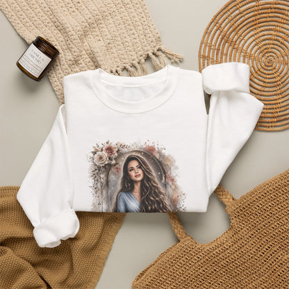 Crewneck Sweatshirt — “Take Extremely Good Care of Your Hair” Floral Portrait Pullover