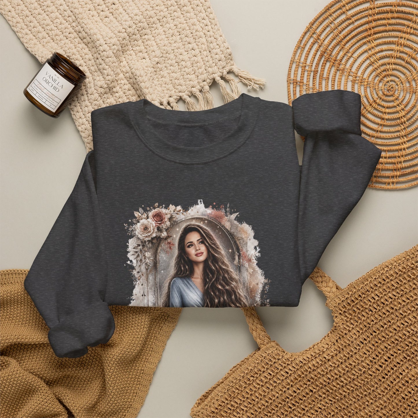 Crewneck Sweatshirt — “Take Extremely Good Care of Your Hair” Floral Portrait Pullover