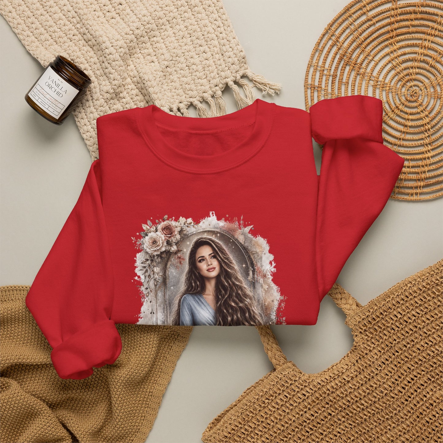 Crewneck Sweatshirt — “Take Extremely Good Care of Your Hair” Floral Portrait Pullover