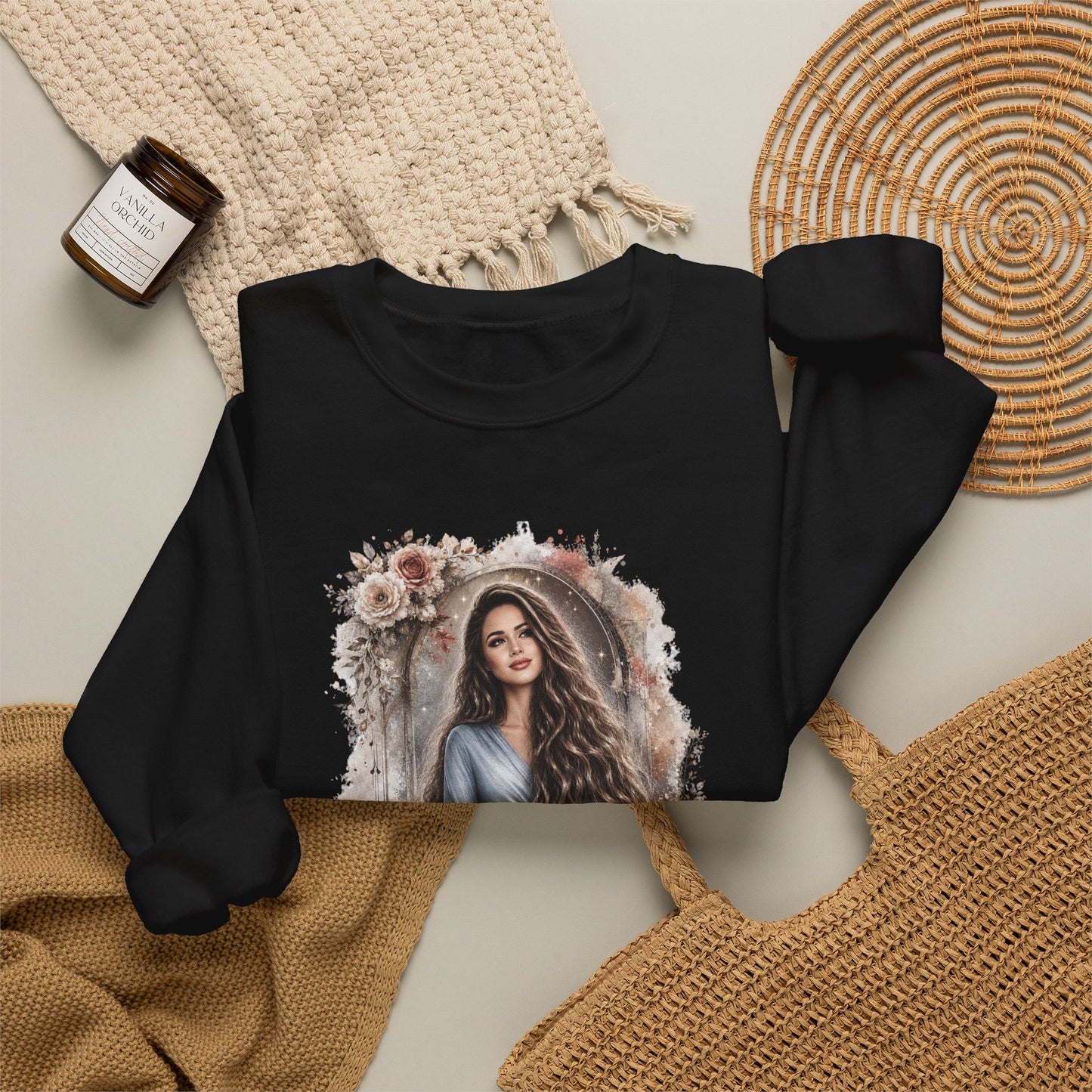 Crewneck Sweatshirt — “Take Extremely Good Care of Your Hair” Floral Portrait Pullover