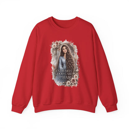 Crewneck Sweatshirt — “Take Extremely Good Care of Your Hair” Floral Portrait Pullover