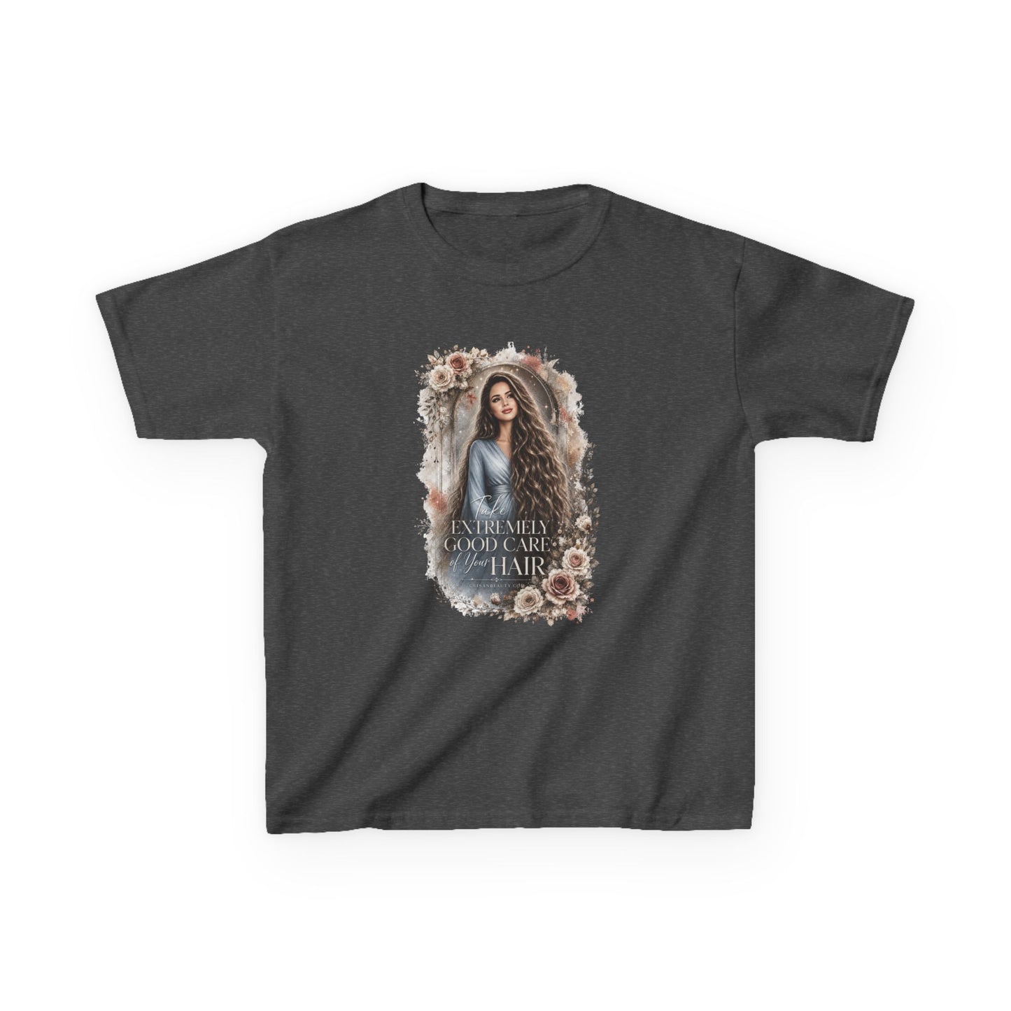 Kids Tee — “Take Extremely Good Care of Your Hair” Floral Portrait Shirt