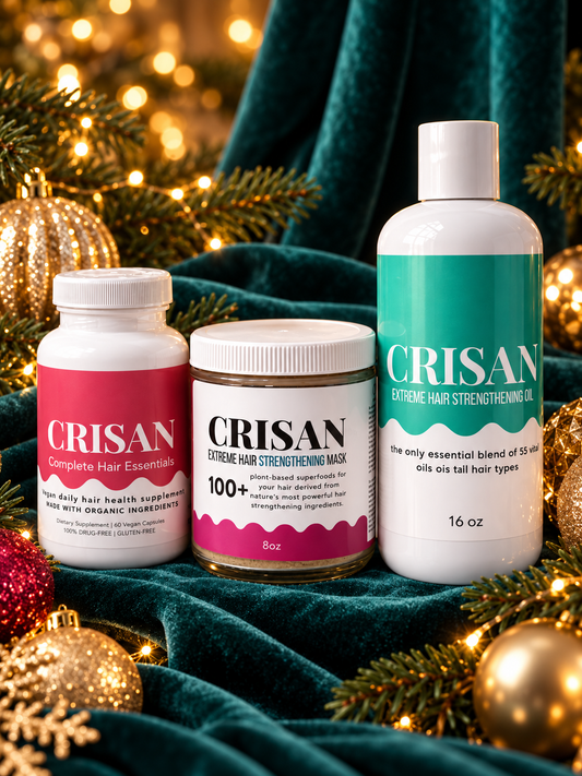 Hair Growth Starter Kit (Oil + Mask + Vitamins) | CRISAN — holiday product photograph