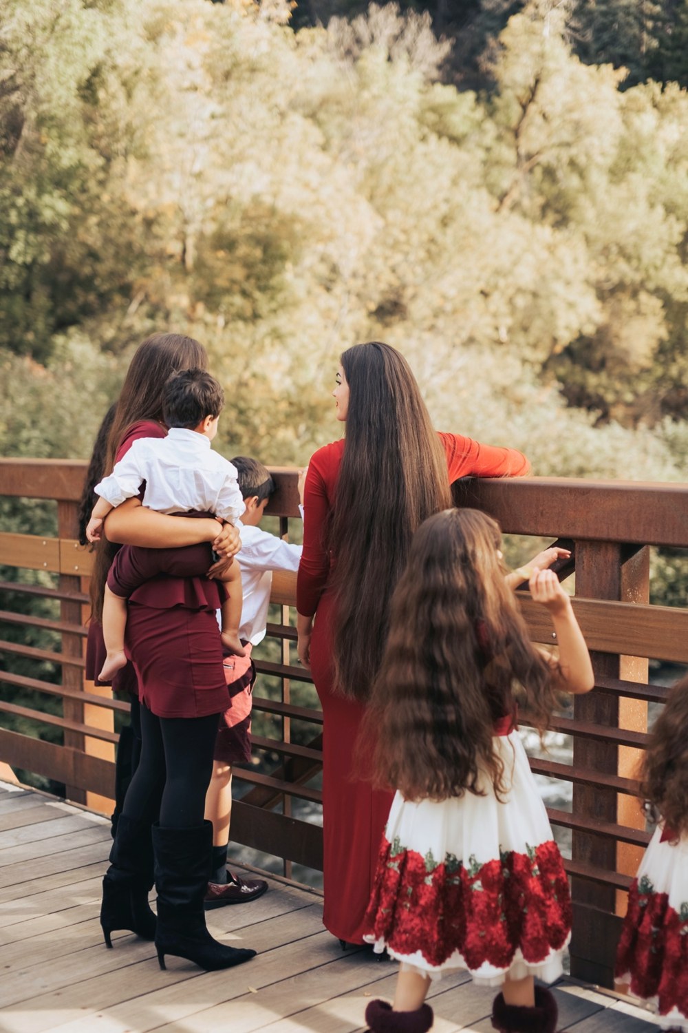 Family portrait showing long hair from behind